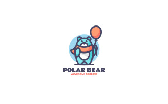 Polar Bear Balloon Mascot Cartoon Logo