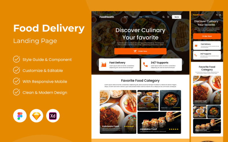 FoodHealth - Food Delivery Landing Page V2 UI Element