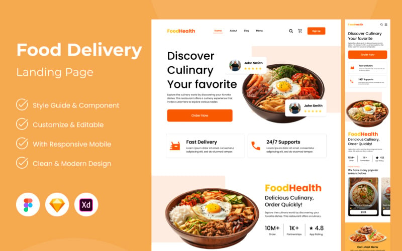 FoodHealth - Food Delivery Landing Page UI Element