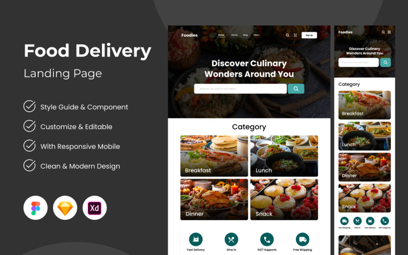 Foodies - Food Delivery Landing Page UI Element