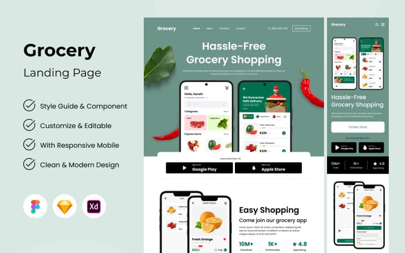Grocery - Food Delivery Landing Page V2 UI Element
