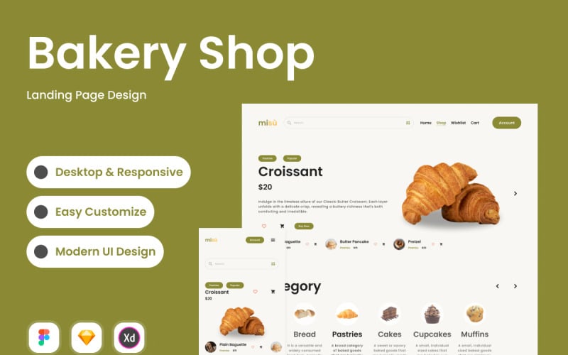 Misu - Bakery Shop Landing Page V2 UI Element
