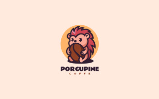 Porcupine Coffee Mascot Cartoon Logo