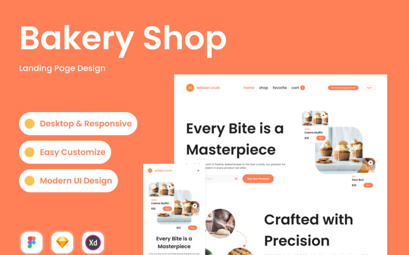 Artisan Crust - Bakery Shop Landing Page UI Element