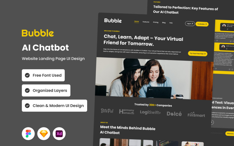 Bubble - AI Chatbot Website Landing Page V2 UI Element
