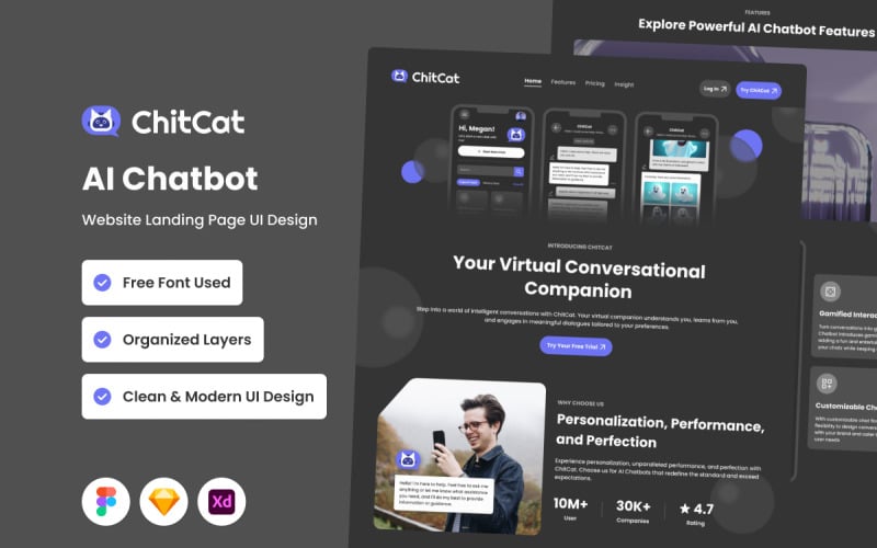 ChitCat - AI Chatbot Website Landing Page UI Element