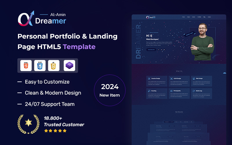 Dreamer - Personal Portfolio Landing Page HTML5 Template Landing Page Template