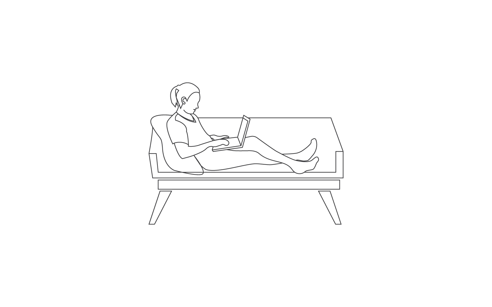 Frauen mit Laptop arbeiten von zu Hause aus im Line-Art-Design