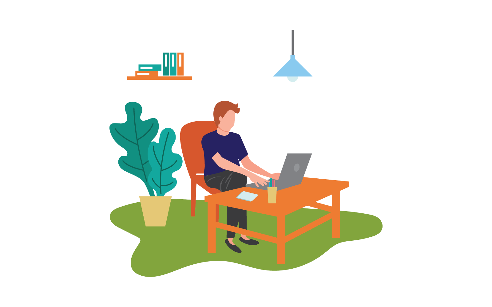 Man with laptop work from home illustration flat design Logo Template