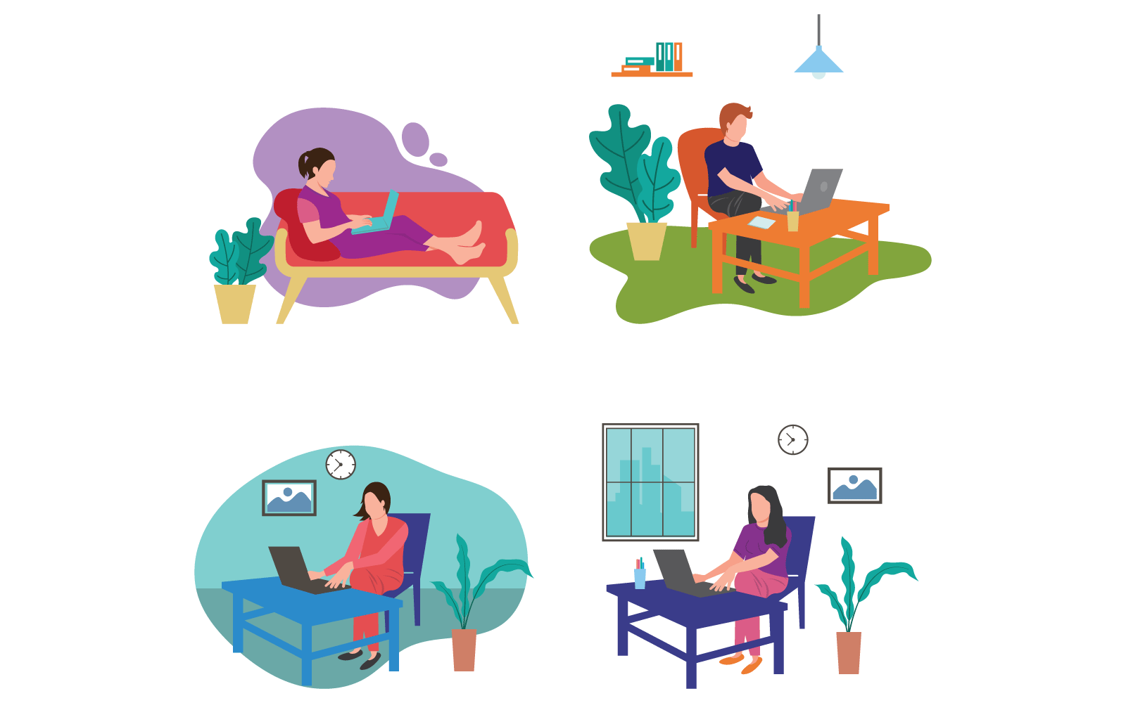 Man with laptop work from home illustration logo flat design