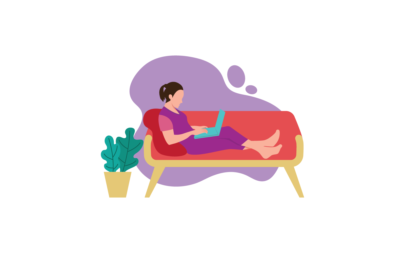 Women with laptop work from home illustration flat design