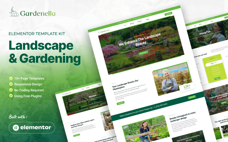 Gardenella - Landscape & Gardening Service Elementor Template Kit Elementor Kit