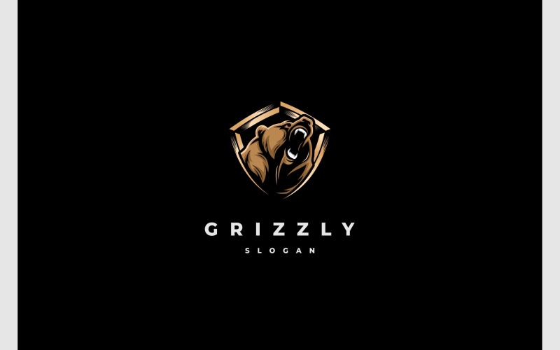 Grizzly Bear Shield Security Protection Logo Logo Template