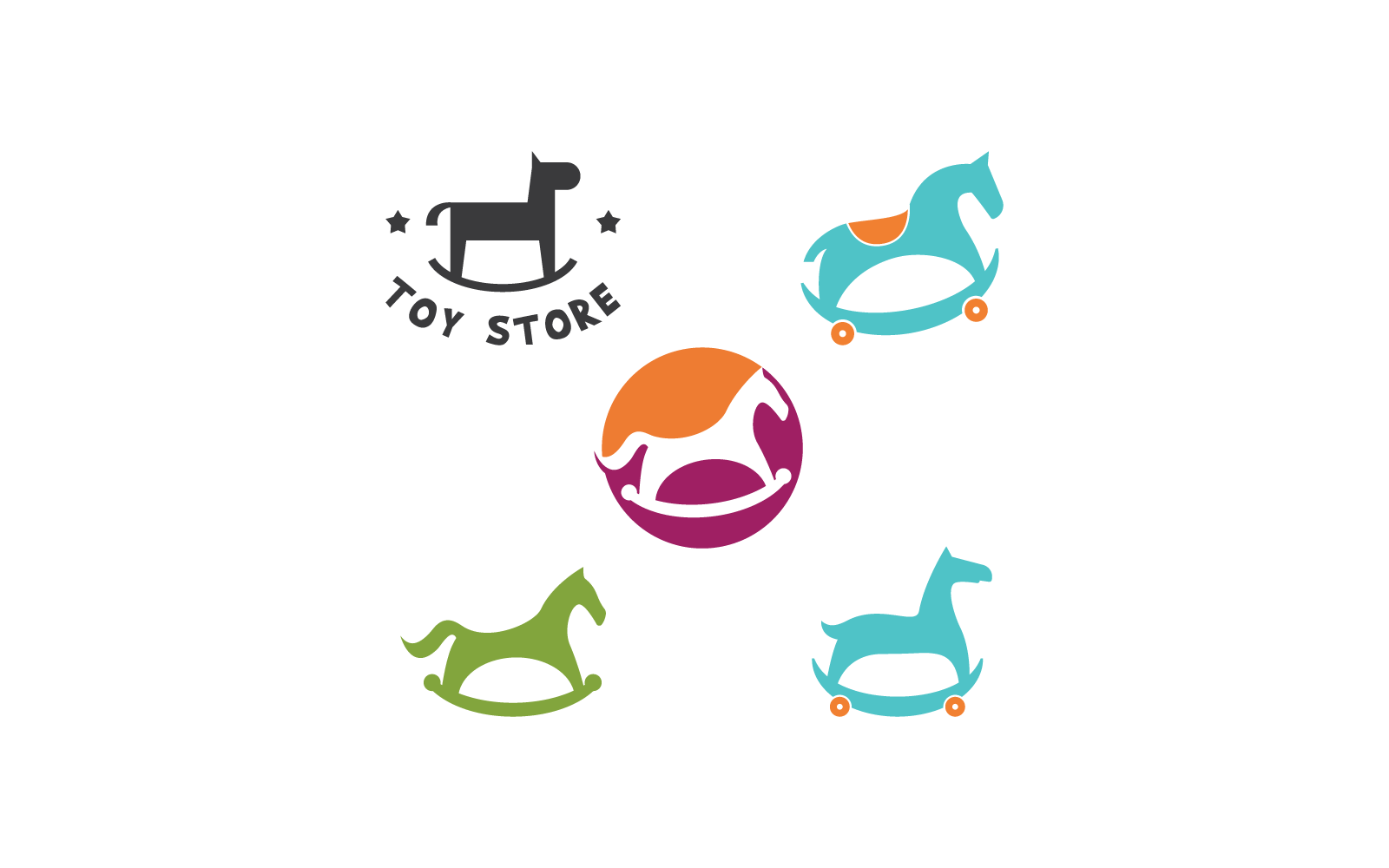 Cheval à bascule jouet enfants boutique logo vecteur