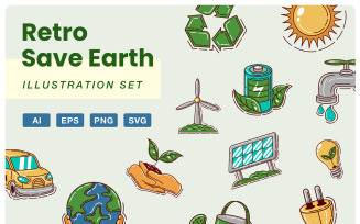 Save Our Earth Retro Illustrations