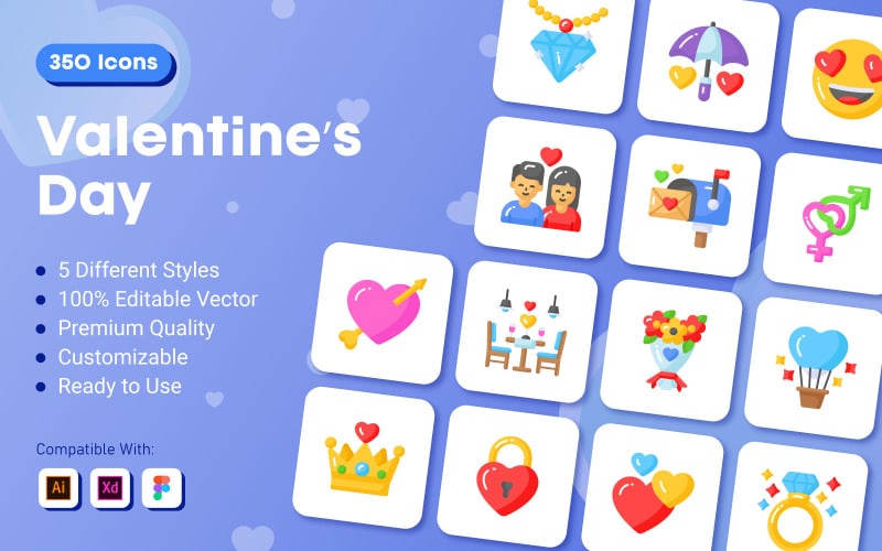 Valentines Day Flat Icons Icon Set