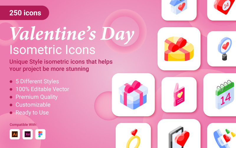Valentines Day Isometric Icons Icon Set