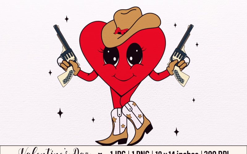 Y2k,Retro Happy Valentines Day,Cowboy Boots,Red Heart Illustration