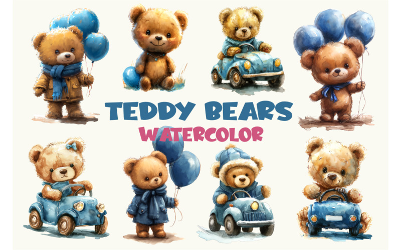 Cute Teddy Bears. Watercolor. Illustration