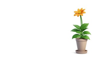 Premium Sunflower in a flower pot on White background