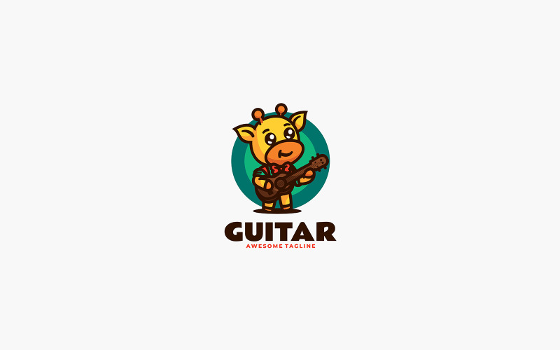 Guitar Giraffe Mascot Cartoon Logo Logo Template