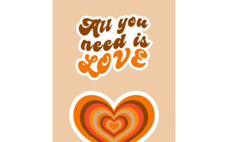 Retro orange stickers set for Valentine's Day