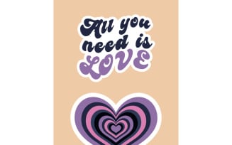 Retro purple stickers set for Valentine's Day