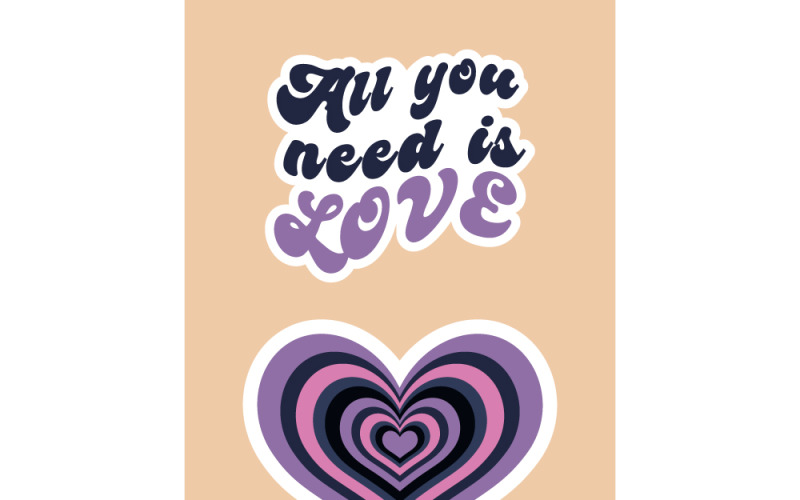 Retro purple stickers set for Valentine's Day Vector Graphic