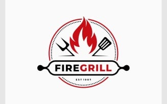 Fire Hot Grill Cook BBQ Logo