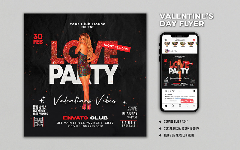 Black Valentines Vibes Party Flyer Corporate Identity