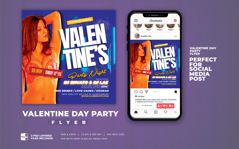 Blue Valentines Party Flyer Template Corporate Identity