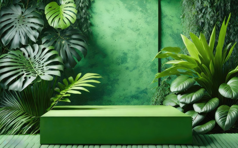 Green podium background, product presentation background Background