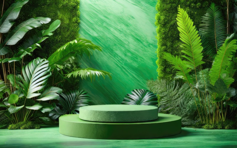 High-quality Green podium in tropical forest background Background