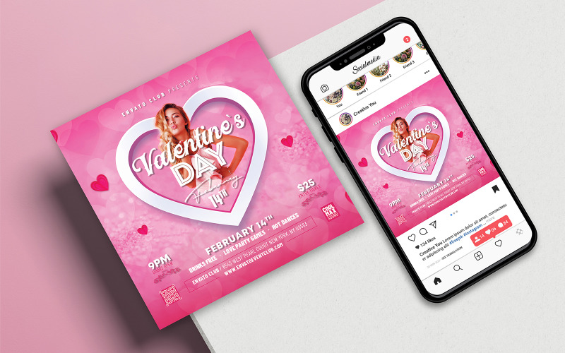 Pink Valentine Party Flyer Templates Corporate Identity