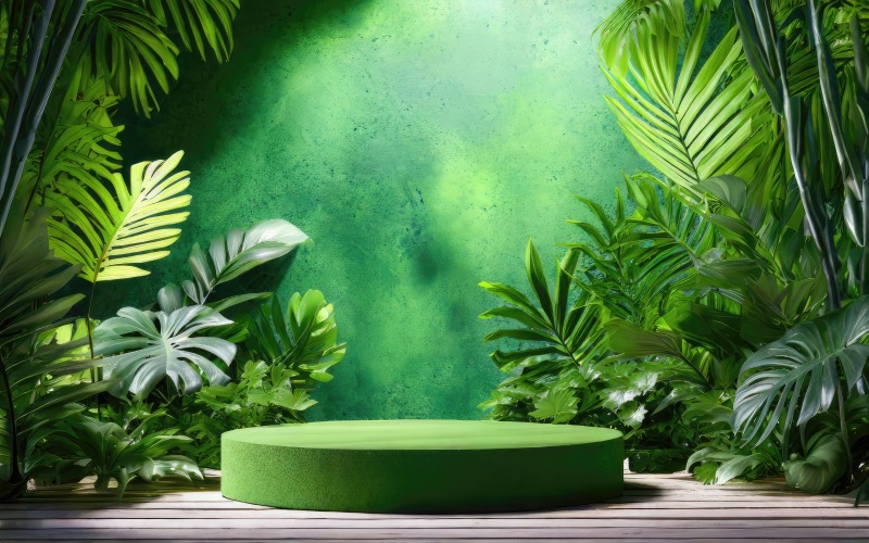Premium Green podium in tropical forest background Background