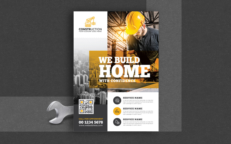 Construction Flyer, Construction Leaflet, A4 Pages Business Construction Flyer Layout Corporate Identity