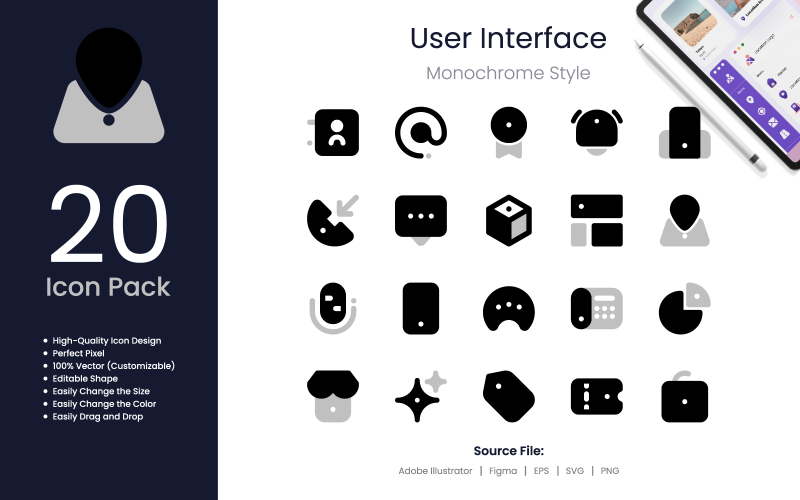 User Interface Icon Pack Monochrome Style 3 Icon Set