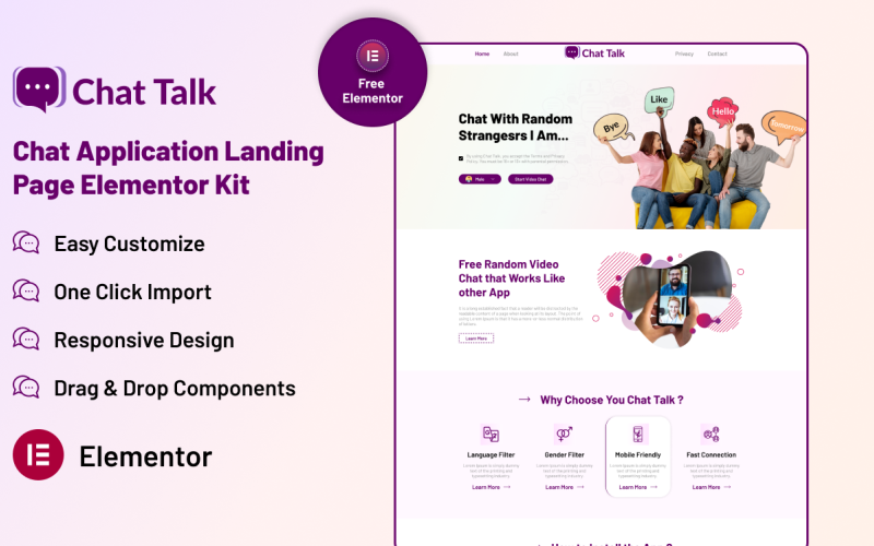 Chat Application Landing Page Elementor Kit
