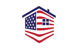 American flag house premium logo vector icon v8