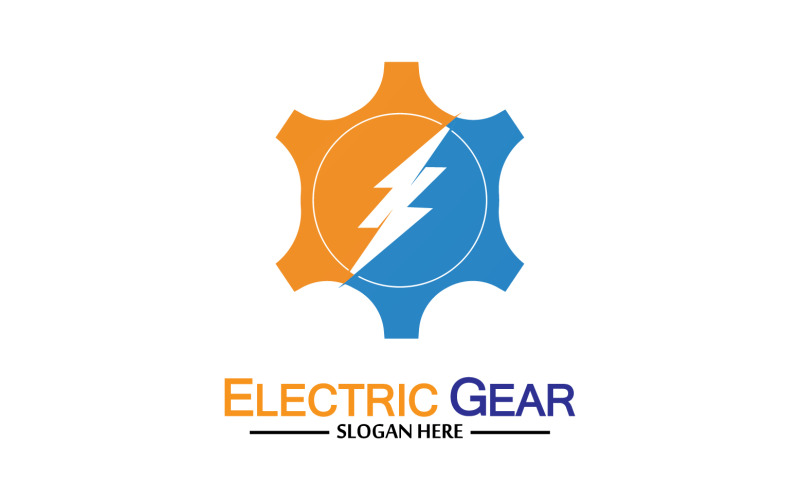 Lightning thunderbolt electricity gear vector logo design v14 Logo Template