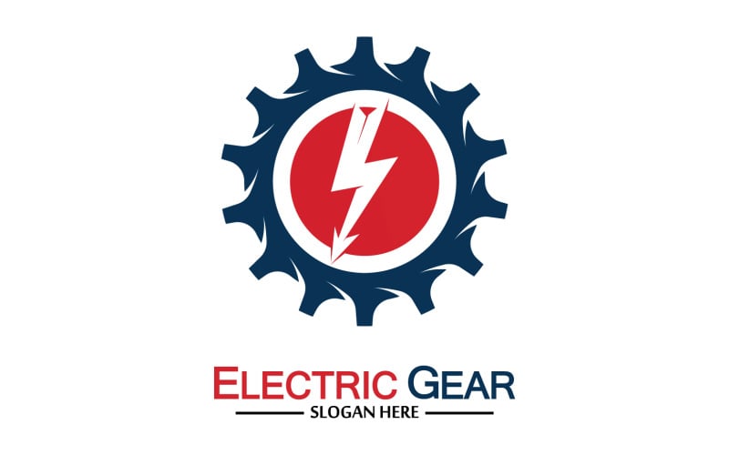 Lightning thunderbolt electricity gear vector logo design v1 Logo Template