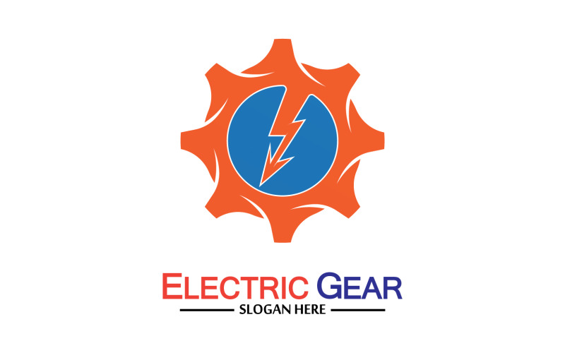 Lightning thunderbolt electricity gear vector logo design v27 Logo Template