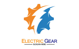Lightning thunderbolt electricity gear vector logo design v2