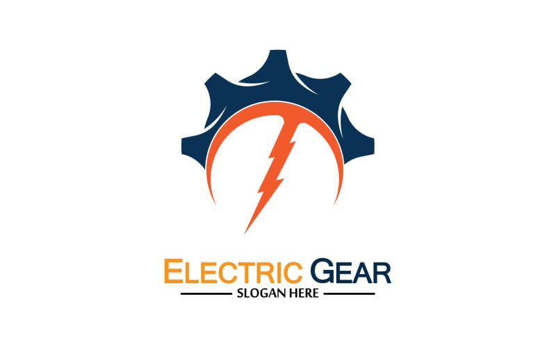 Lightning thunderbolt electricity gear vector logo design v37 Logo Template