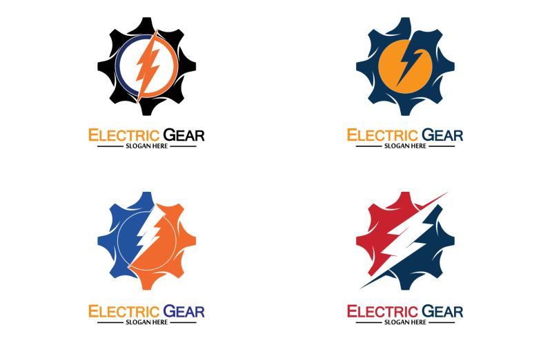 Lightning thunderbolt electricity gear vector logo design v41 Logo Template