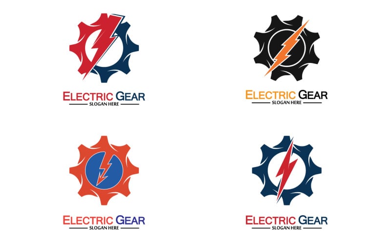 Lightning thunderbolt electricity gear vector logo design v42 Logo Template