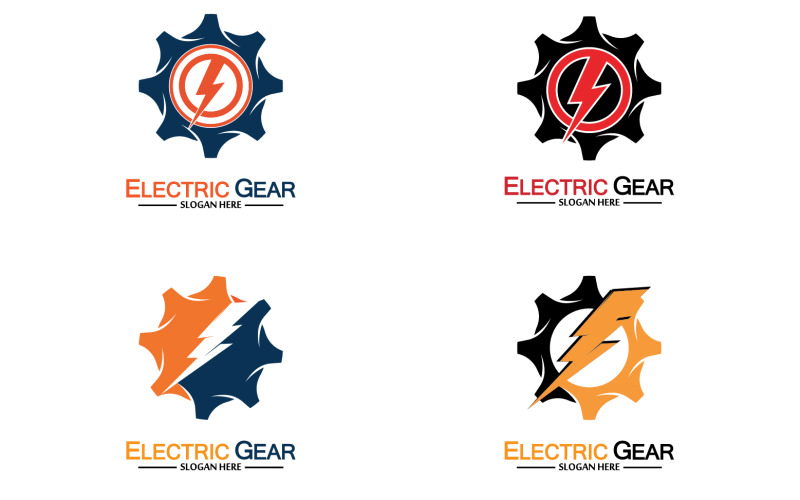 Lightning thunderbolt electricity gear vector logo design v43 Logo Template