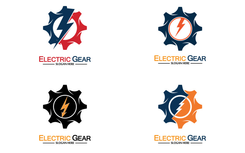 Lightning thunderbolt electricity gear vector logo design v44 Logo Template