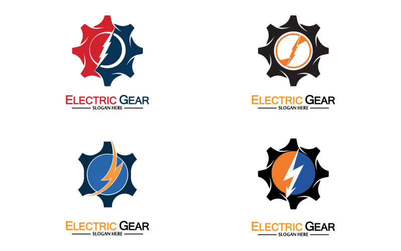 Lightning thunderbolt electricity gear vector logo design v45 Logo Template