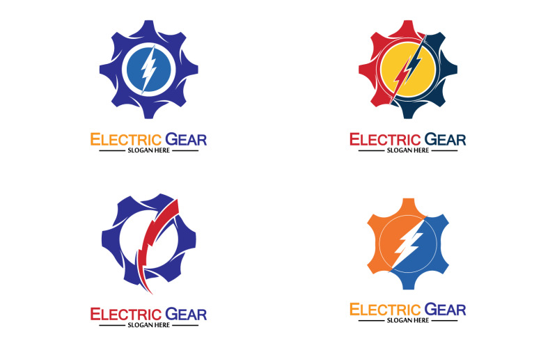 Lightning thunderbolt electricity gear vector logo design v46 Logo Template